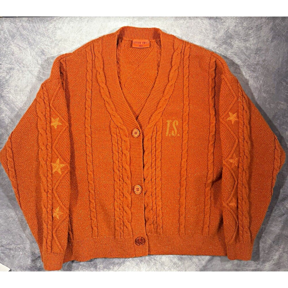 Taylor Swift Life of a Showgirl M/L Burnt Orange Cable Knit Cardigan